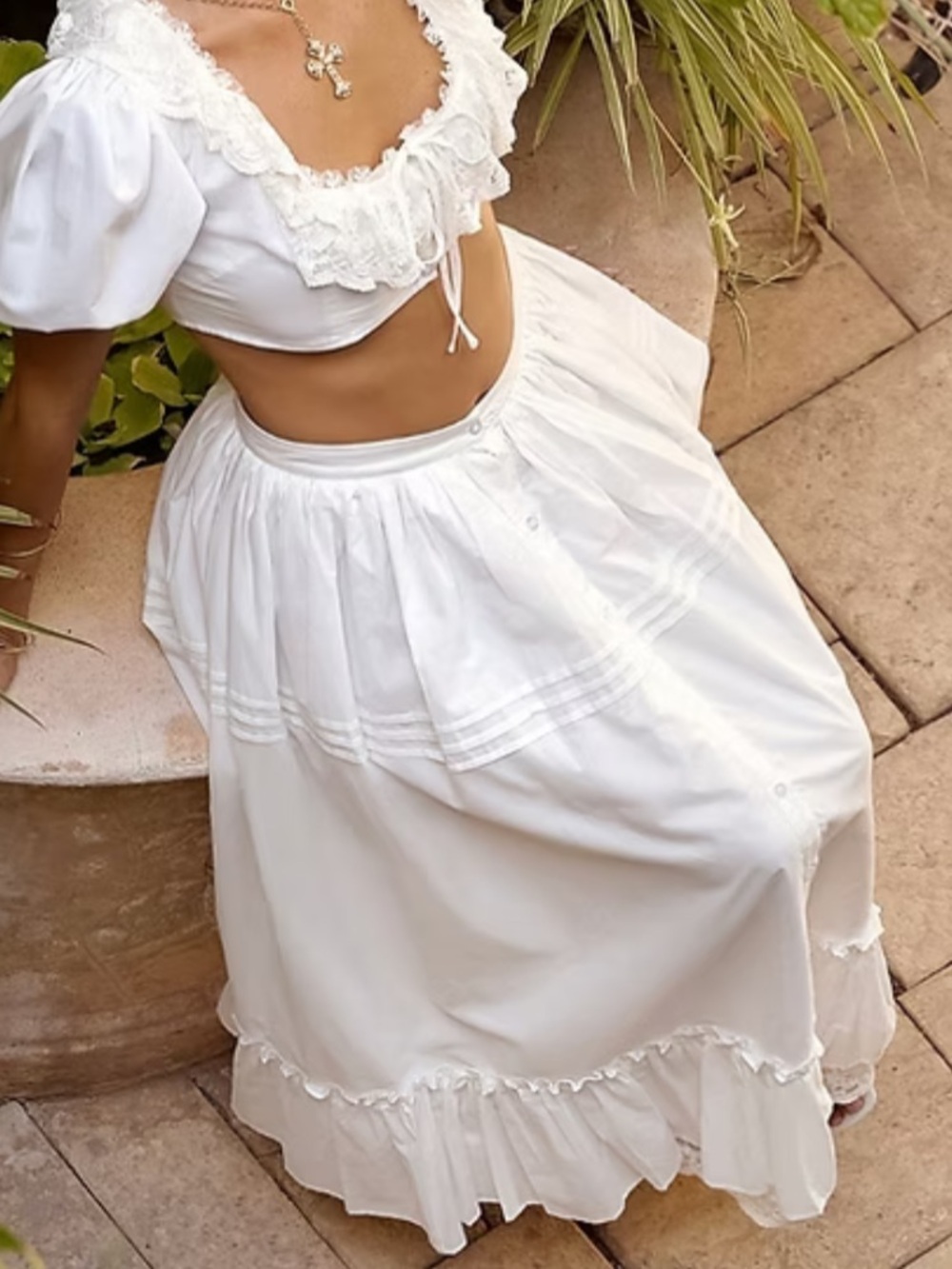 White Midi Ruffled Peasant Skirt - Women's Skirt - Picture 2 of 3